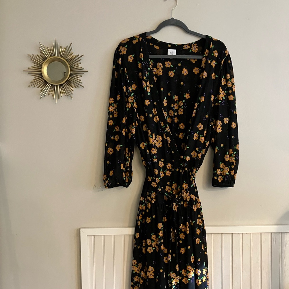 EUC CAbi Style #5945 Black and Orange Long Sleeve Fiesta Dress - Picture 4 of 7